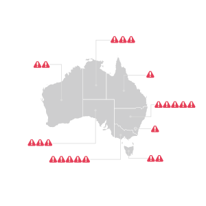 A chart that incorporates icons or symbols representing various categories to different regions within Australia, utilizing the map of Australia.